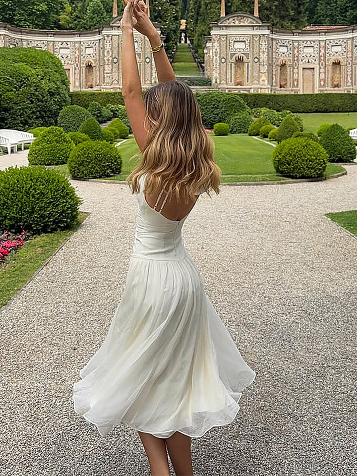 Elegant Mesh-Panel Halter Dress
