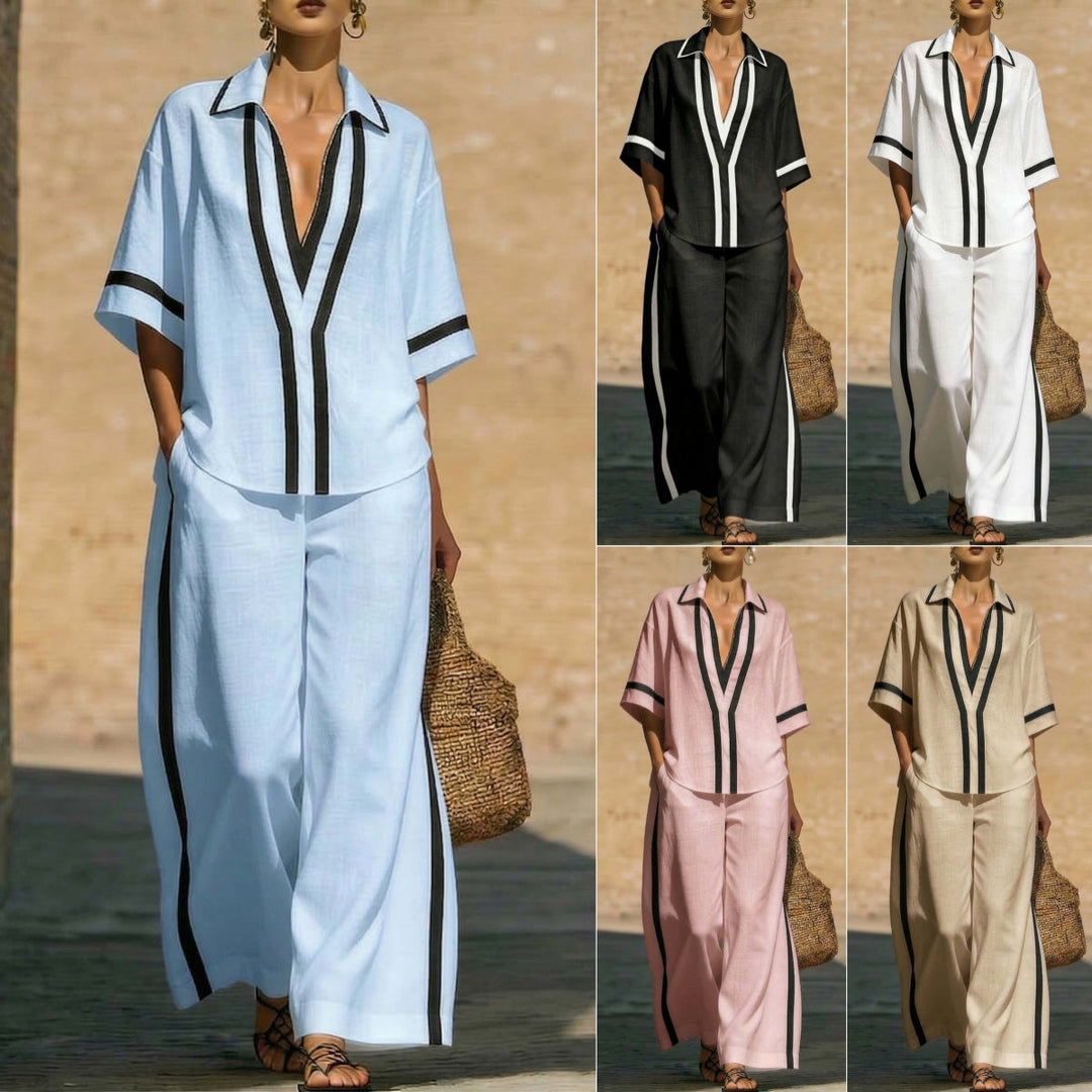 Women's Two Piece Coordinated Set with Contrast Lines
