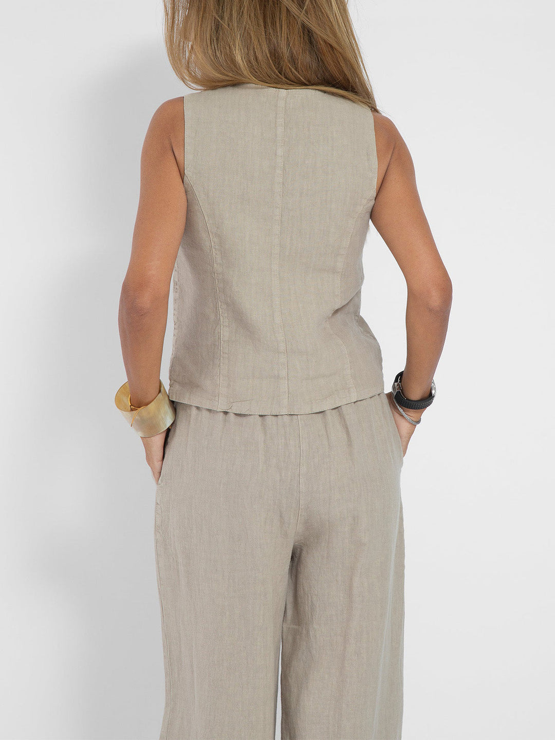 Women's Aira Buttoned Vest and Wide-Leg Trousers Set