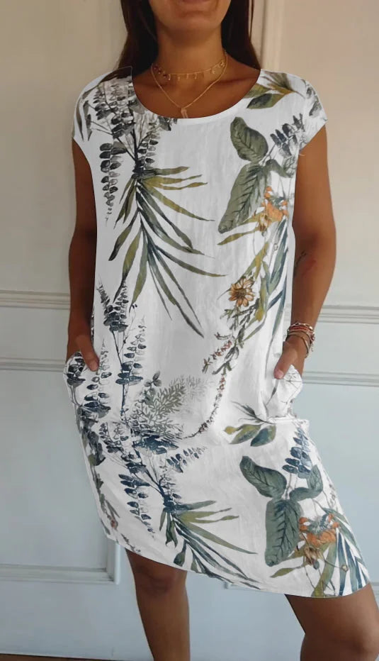 Women's Cotton-Linen Dress with Pockets - Botanical Summer Style