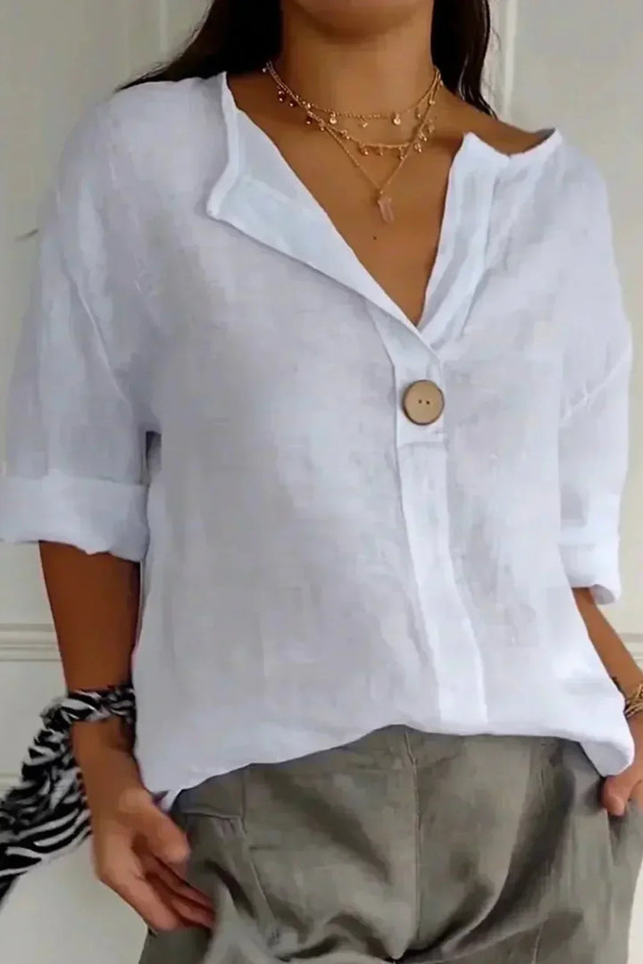 Women's Natasha Linen V-Neck Blouse - Casual Comfort