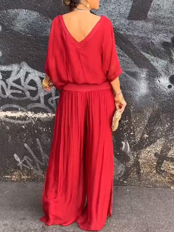 Women's Chiffon Wide-Leg Pants Two-Piece Set - Elegant & Breezy