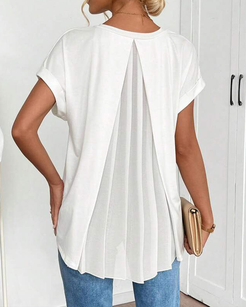 Women's Short Sleeve Patchwork T-Shirt - Casual Everyday Tee