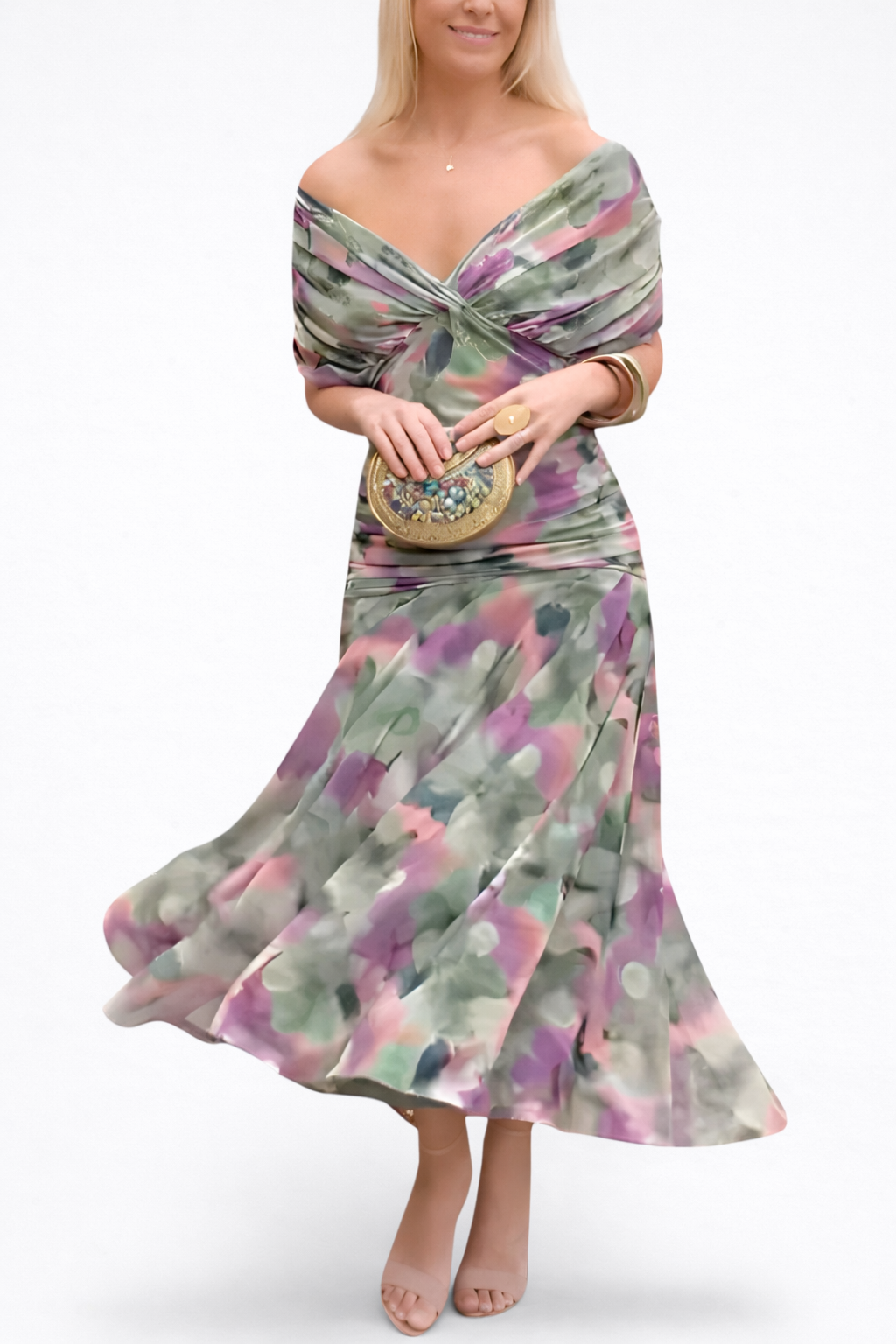 Women's Floral V-Neck Maxi Dress - Elegant & Romantic