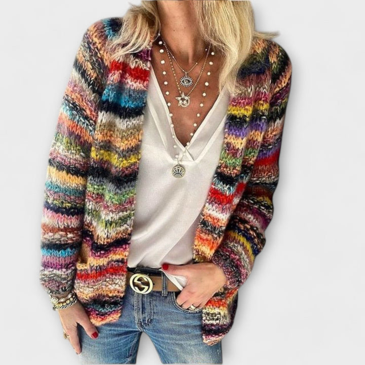 Women's Colorful Striped Knit Cardigan - Effortless Layering
