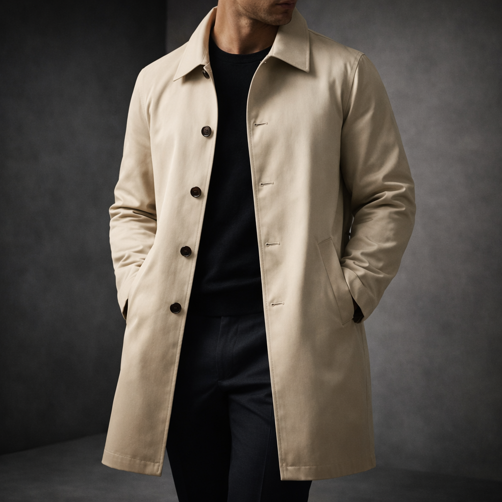 Men's Cotton-Blend Trench Coat – Water-Repellent City Layer