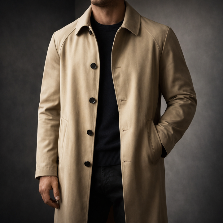 Men's Cotton-Blend Trench Coat – Water-Repellent City Layer