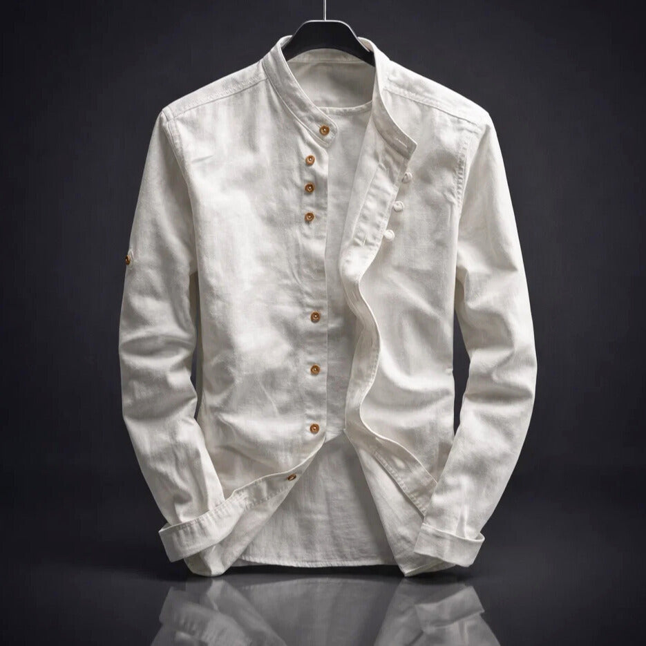 Men's Organic Cotton Shirt – Stand Collar Smart Casual