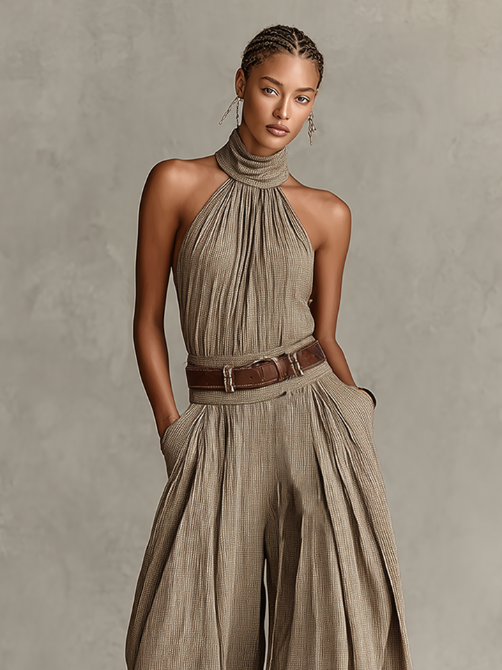 Women's Mixed Cotton Boho-Elegant Jumpsuit - Timeless Wide Leg Style