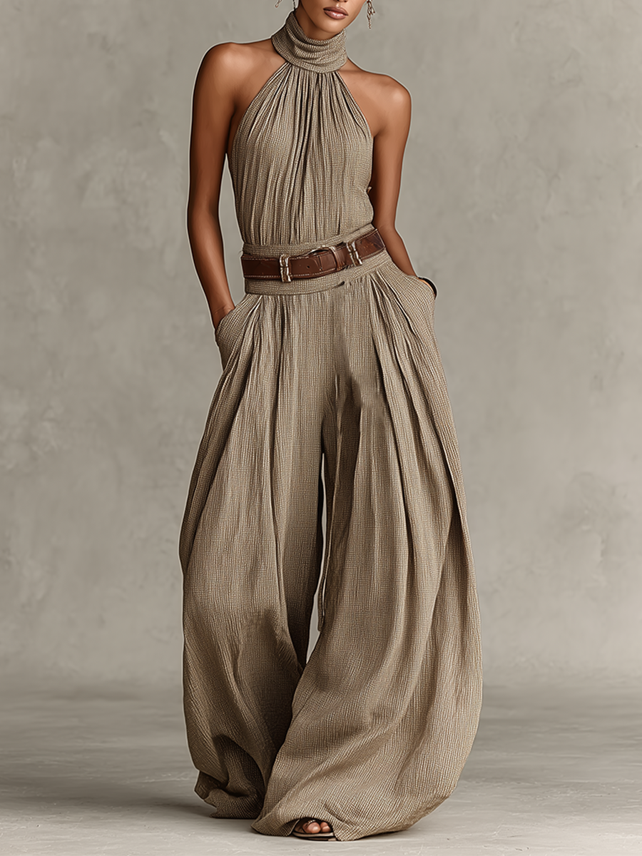 Women's Mixed Cotton Boho-Elegant Jumpsuit - Timeless Wide Leg Style