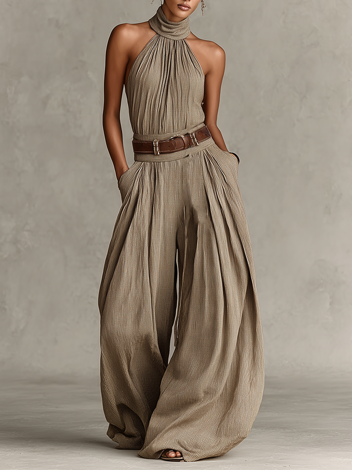 Women's Mixed Cotton Boho-Elegant Jumpsuit - Timeless Wide Leg Style
