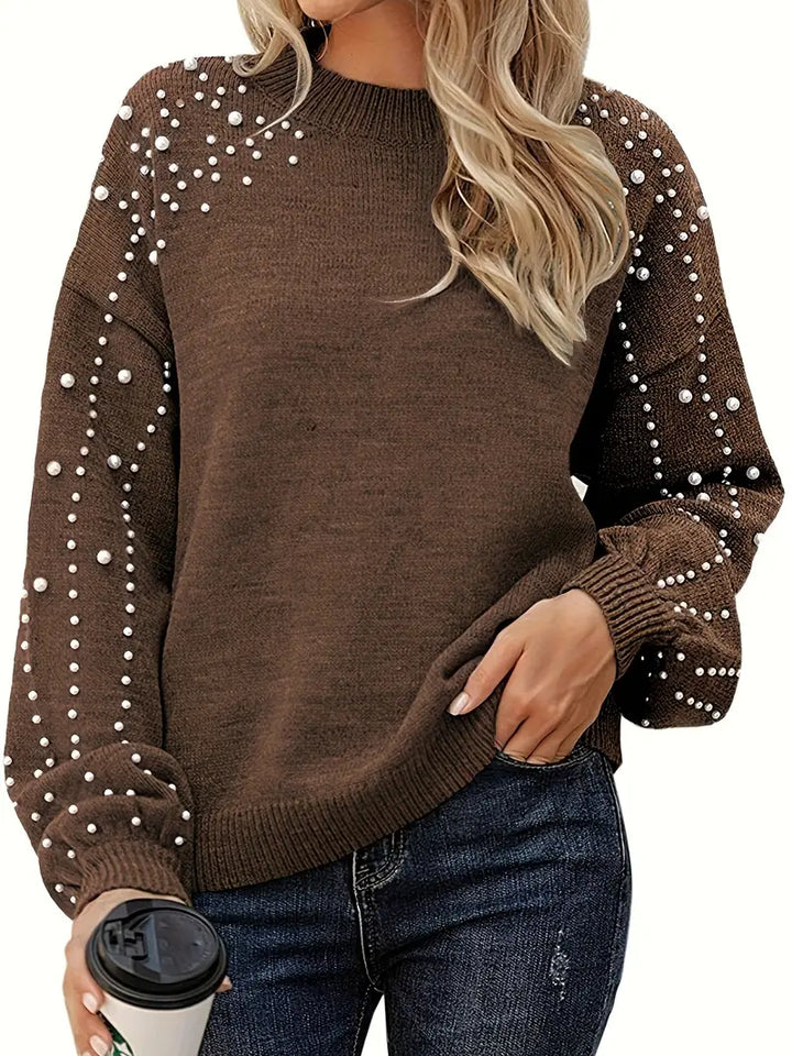 Women's Pearl Charm Knit Sweater - Cozy & Elegant Style