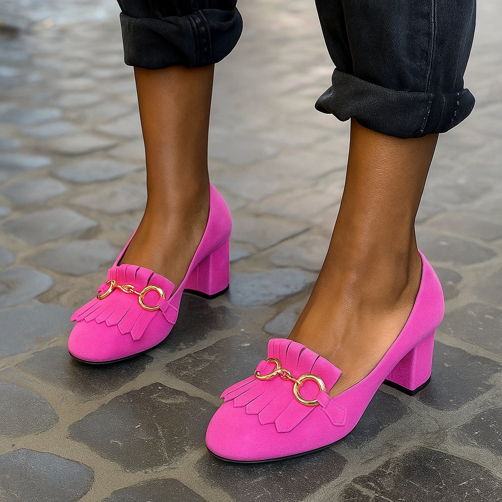 Women's Fluorescent Heeled Loafers with Metal Detail - Everyday