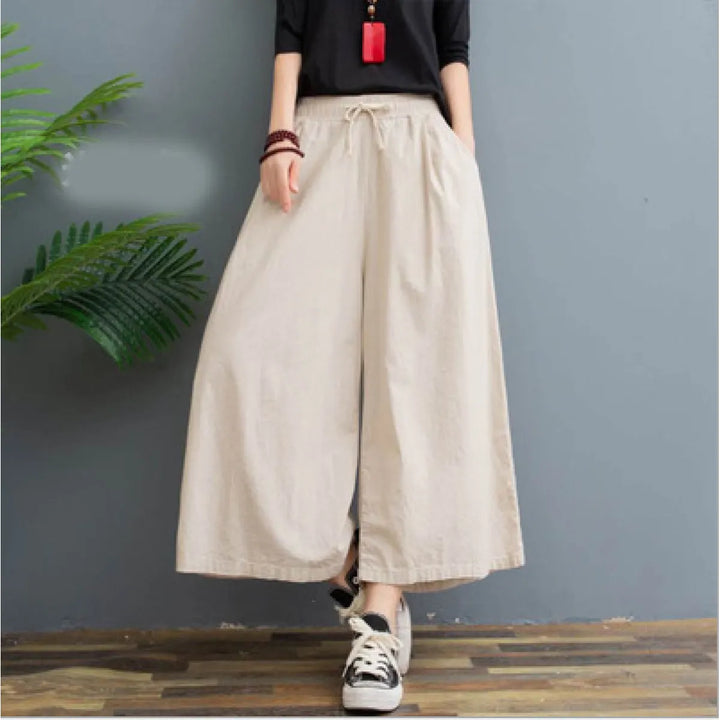 Women's Linen Pleated Comfort Fit Trousers - Breezy Everyday Elegance