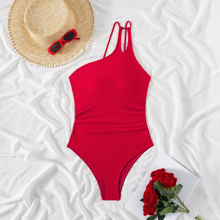 Women's One Shoulder One Piece Swimsuit - Asymmetric & Contouring