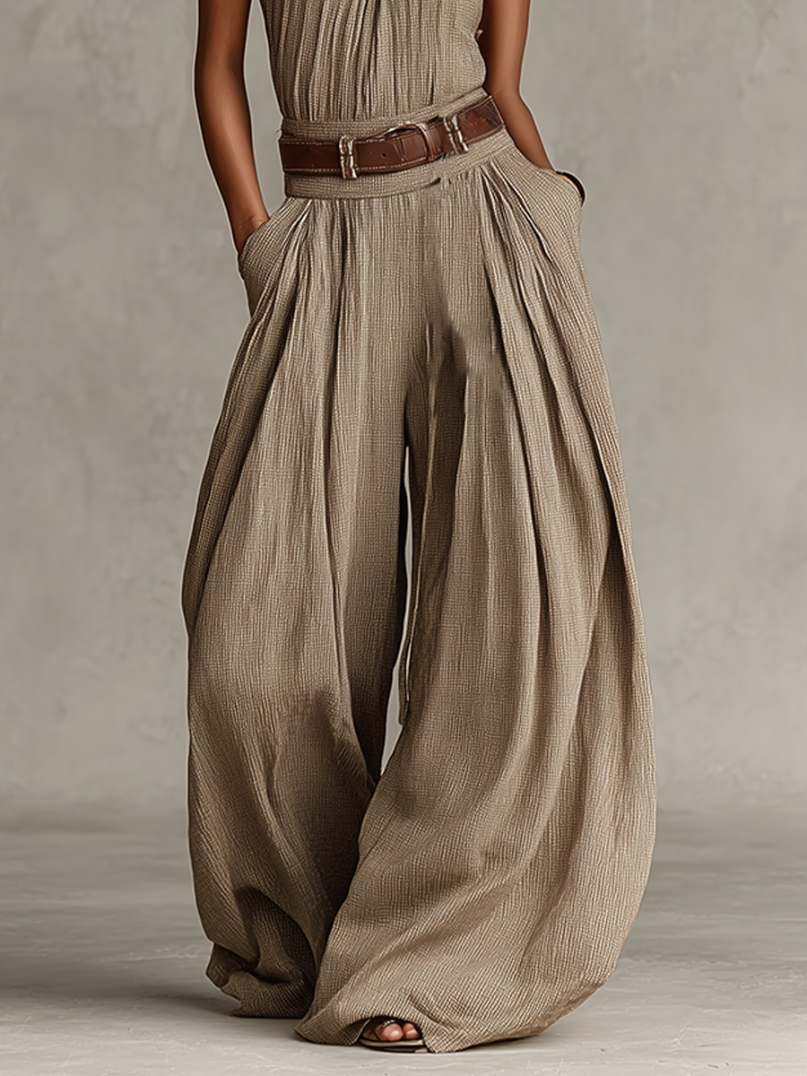 Women's Mixed Cotton Boho-Elegant Jumpsuit - Timeless Wide Leg Style