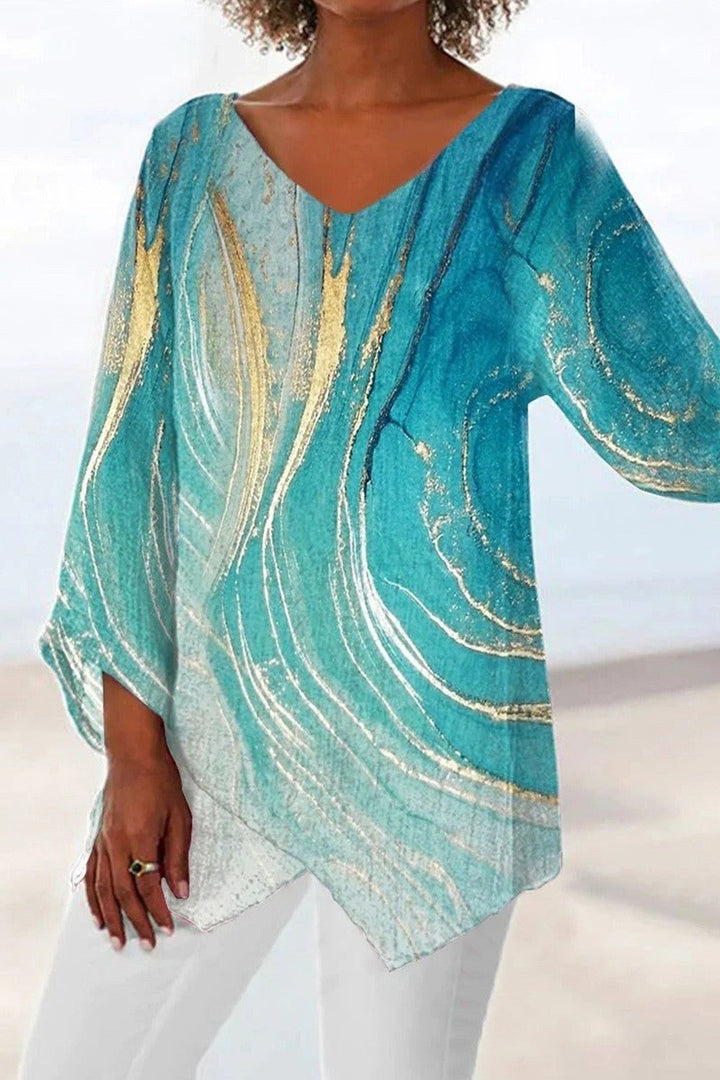 Women's Flowing Artistic V-Neck Blouse – Effortless Elegance