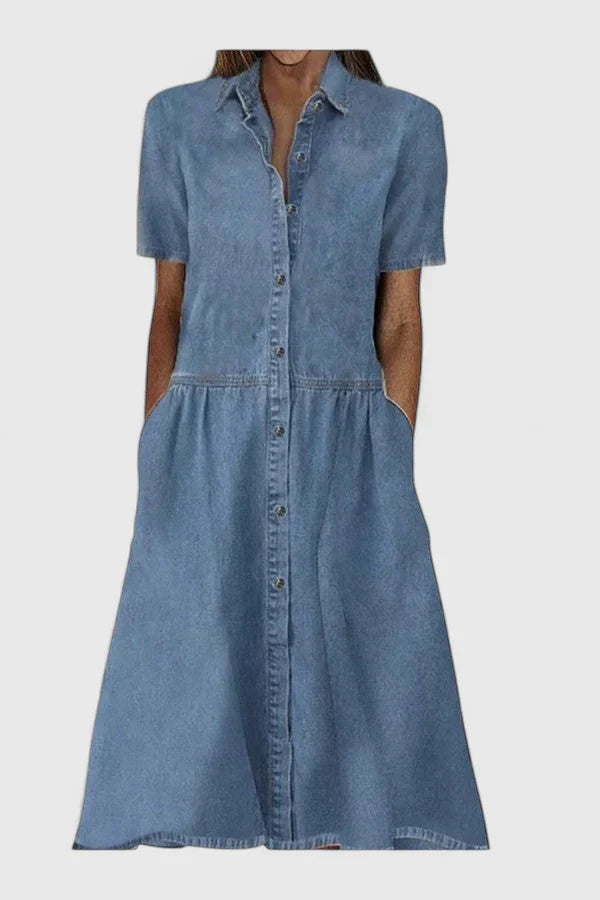 Women's Denim Button Front Dress - Effortless Everyday Style