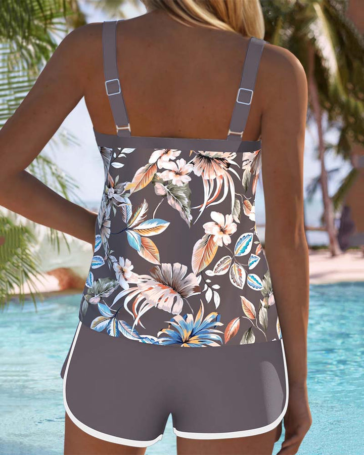 Women's Refined Floral Tankini Set - Effortlessly Elegant Swimwear