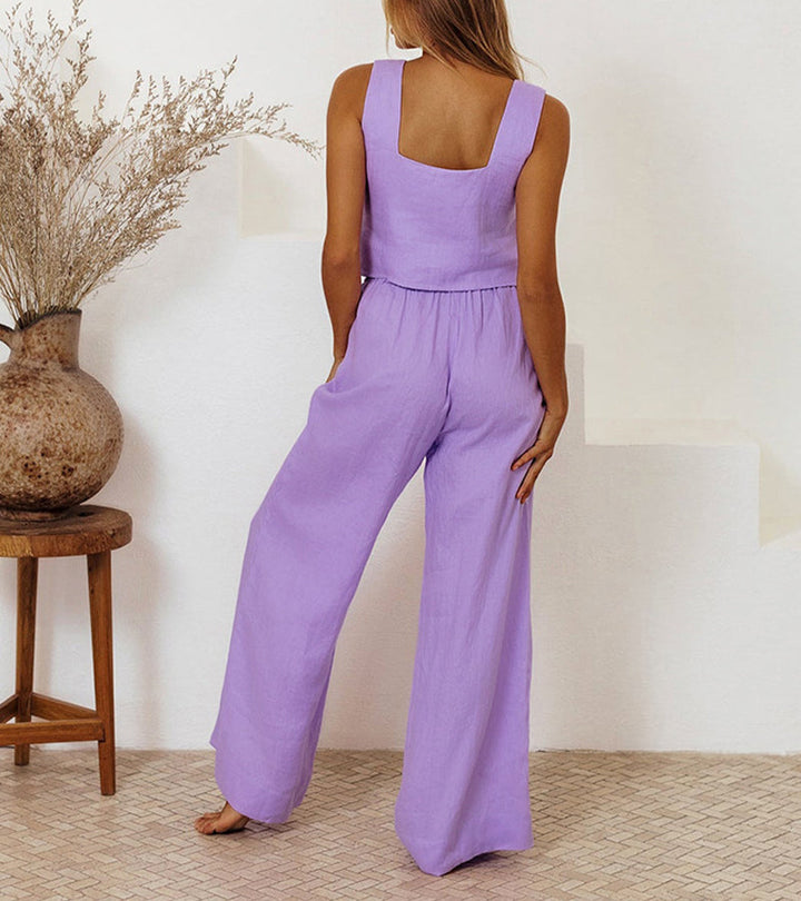 Women's Minimalist Top and Wide-Leg Pants Set - Effortless Elegance