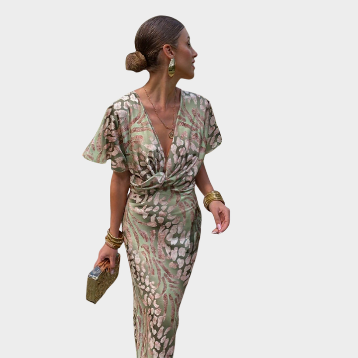 Women's Printed Twist Front Maxi Dress - Elegant Movement