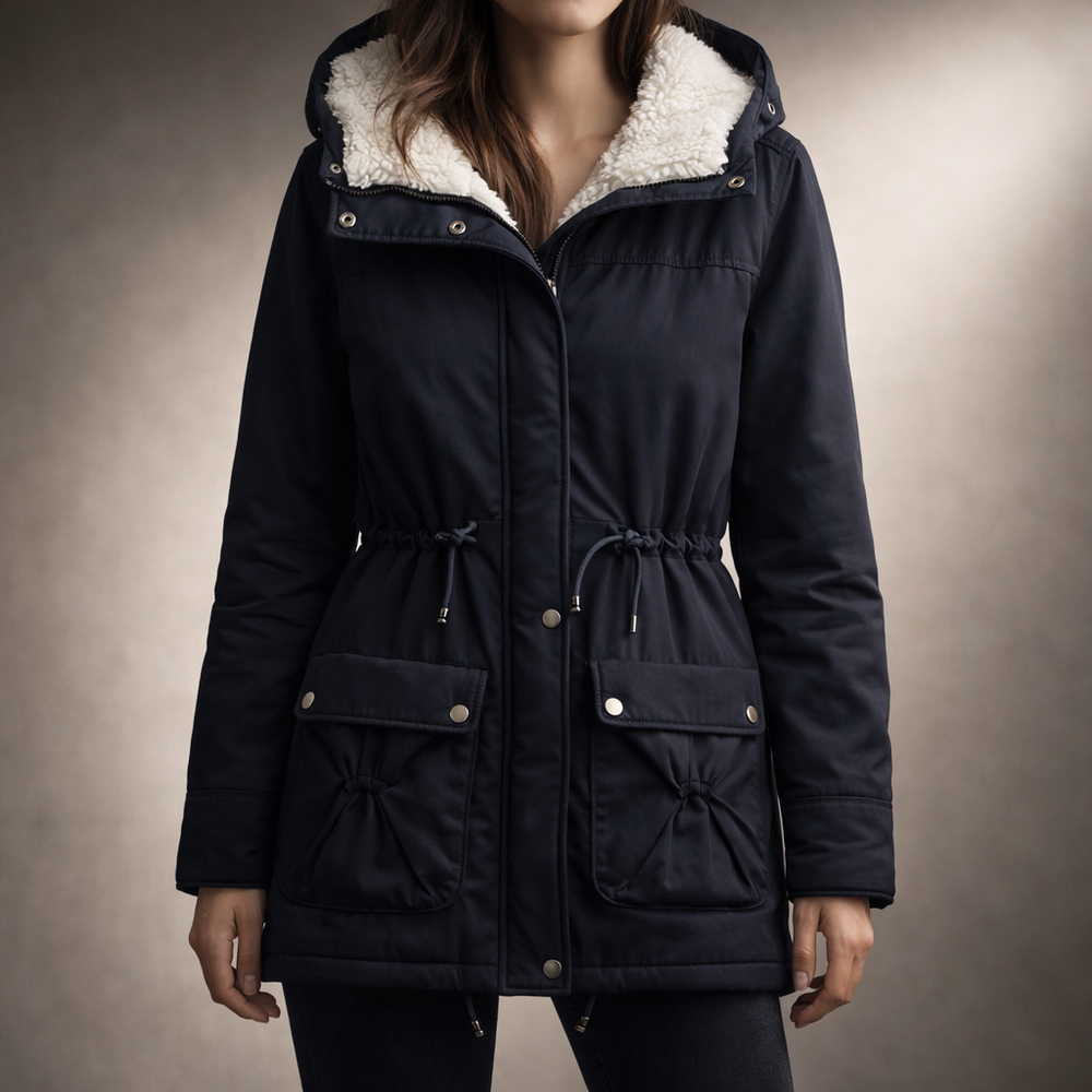 Women's Fleece-Lined Parka Jacket – Drawstring Waist Warmth