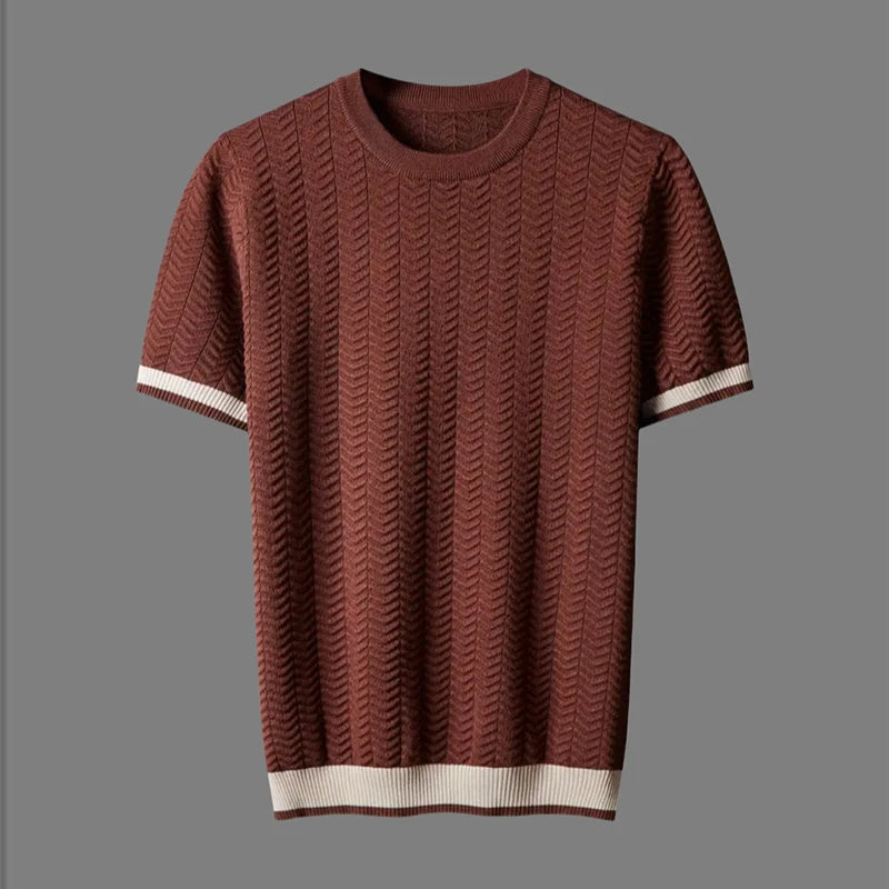 Men's Chevron Knit Tee – Textured Jacquard Smart Casual Top