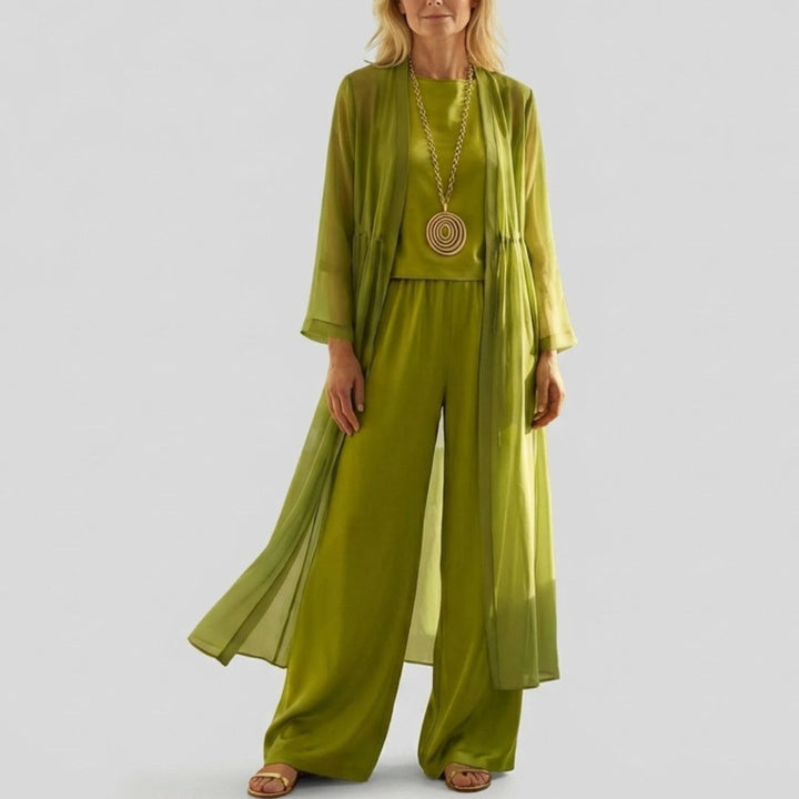 Women's Relaxed Drapey Tunic & Wide-Leg Pants Set - Effortless Style