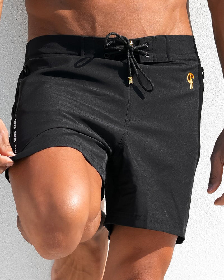 Men's Solid Black Swim Shorts - Quick-Dry & Comfortable Fit