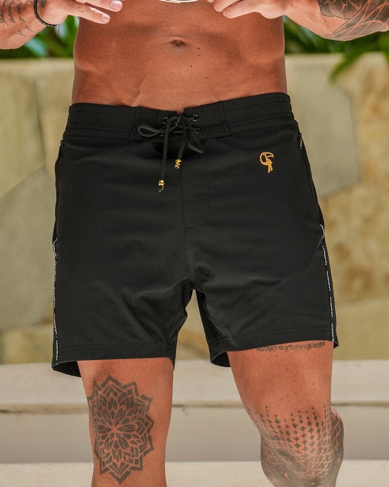 Men's Solid Black Swim Shorts - Quick-Dry & Comfortable Fit