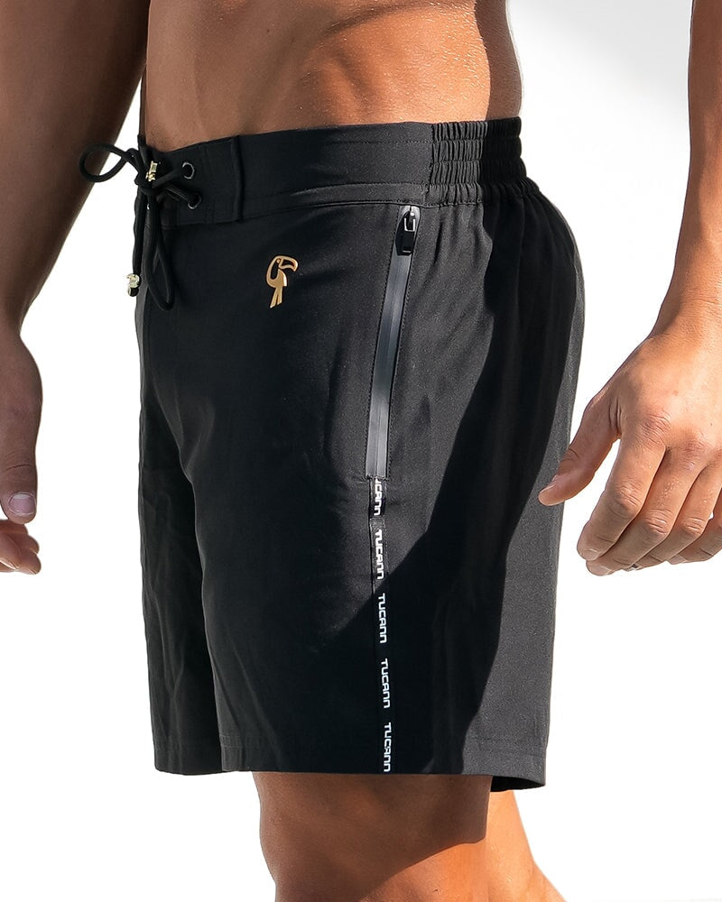 Men's Solid Black Swim Shorts - Quick-Dry & Comfortable Fit