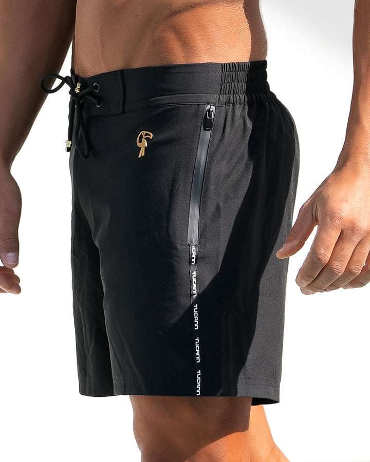 Men's Solid Black Swim Shorts - Quick-Dry & Comfortable Fit