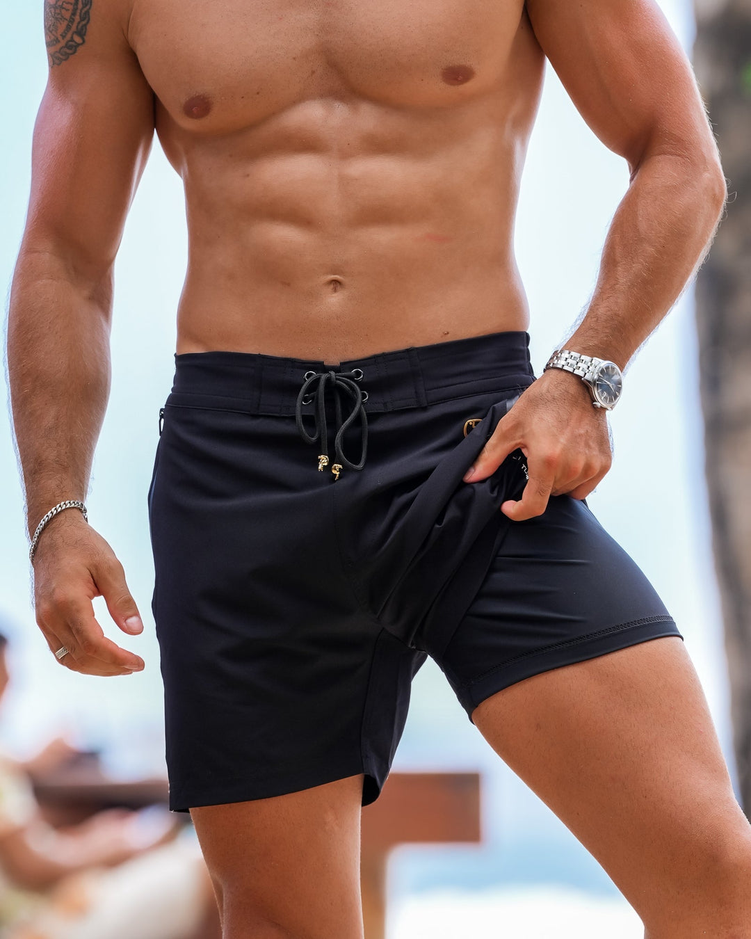 Men's Solid Black Swim Shorts - Quick-Dry & Comfortable Fit