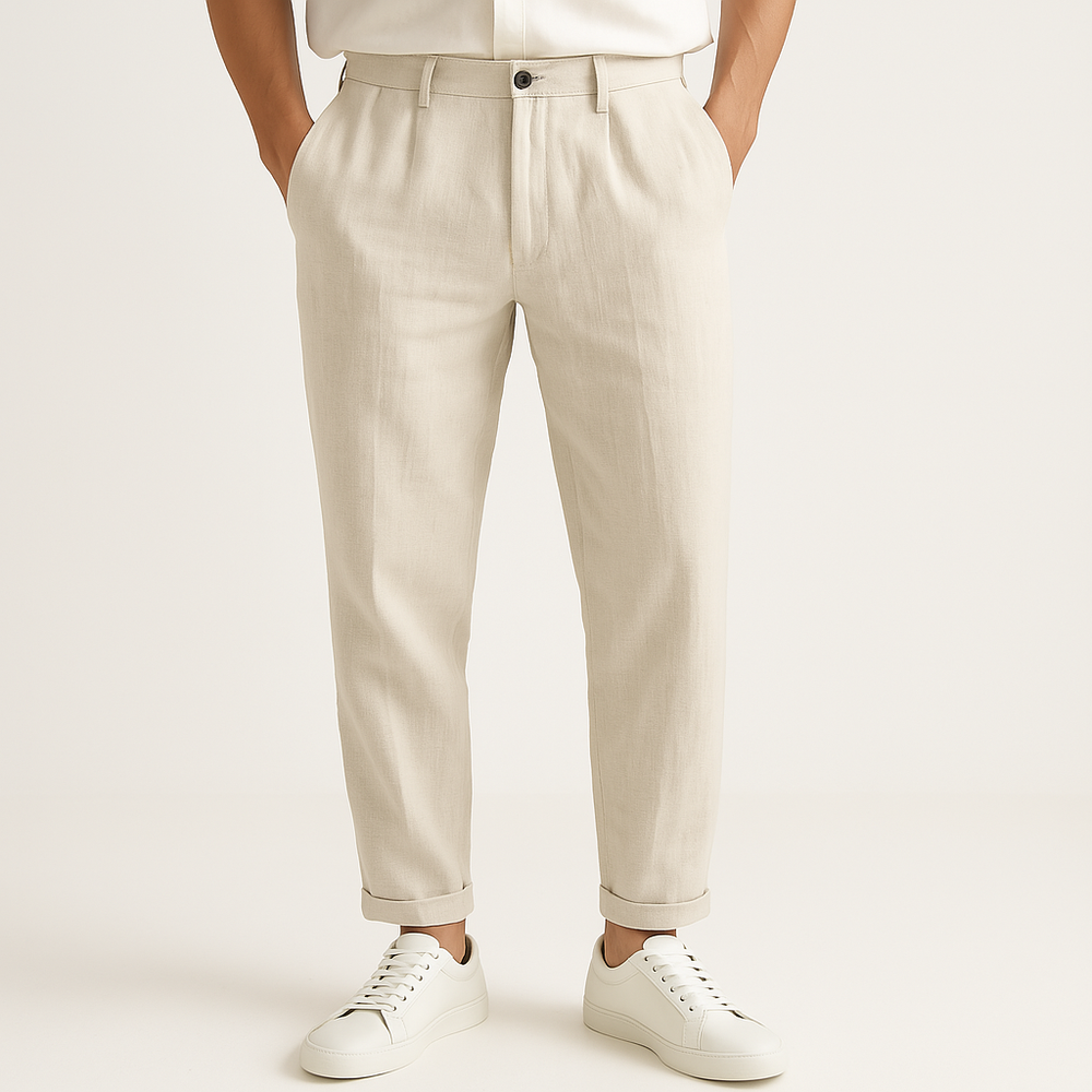 Men's Linen Blend Straight-Leg Trousers – Breathable Summer Wear