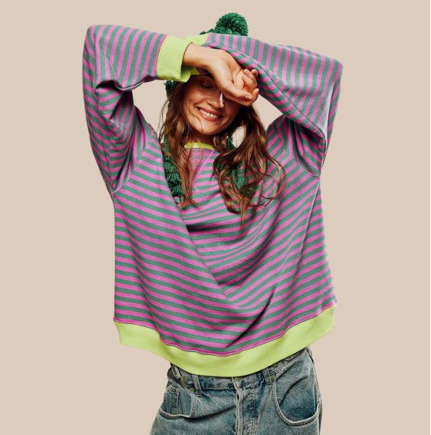 Women's Striped Oversized Sweater - Cozy & Vibrant
