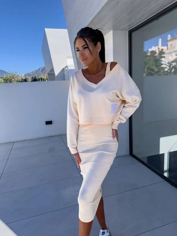 Women's Knit Overlay Dress and Sweater Set - Chic, Coordinated Duo