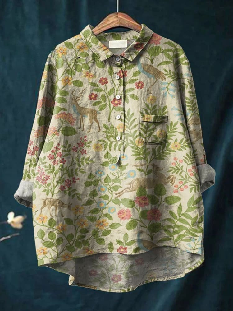 Women's Floral Forest Shirt - Woodland Print for Serene Daily Wear