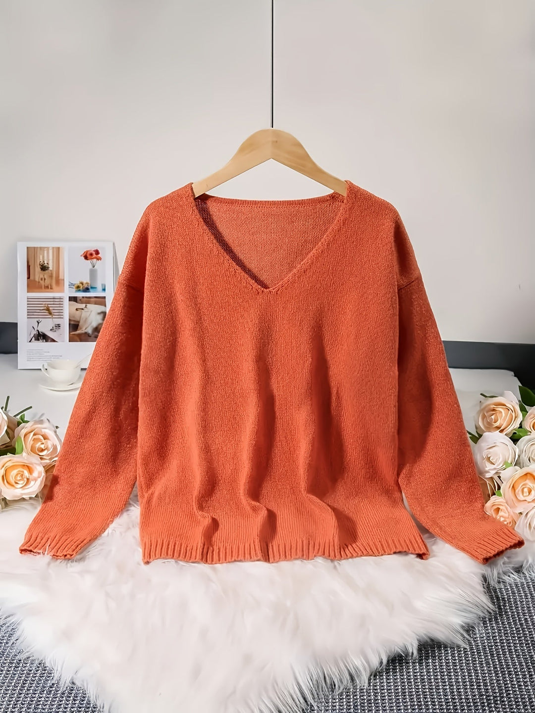 Women's Plush V-Neck Sweater - Cozy Everyday Comfort