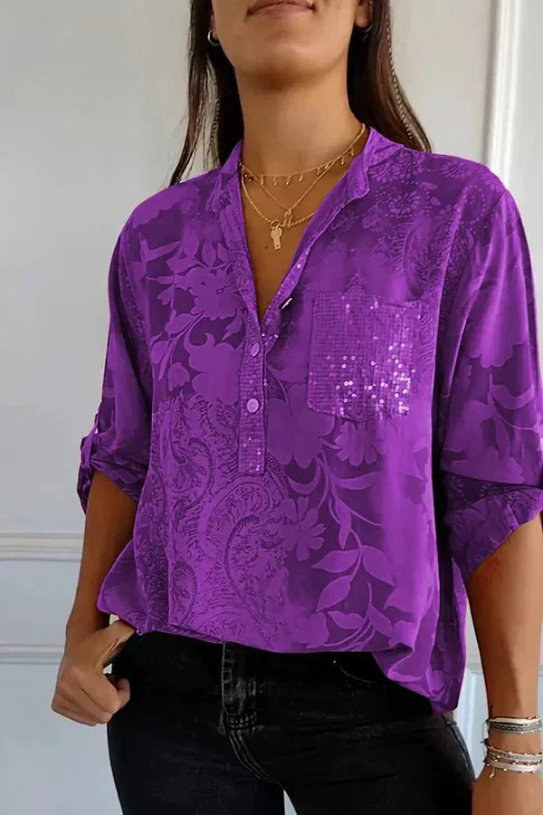 Women's Elegant Sequin Blouse - Effortless Sparkle for Day & Night