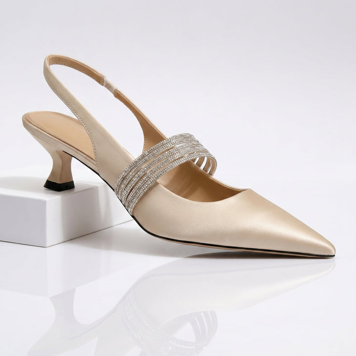 Women's Satin Rhinestone Kitten Heels - Elegant Day to Night