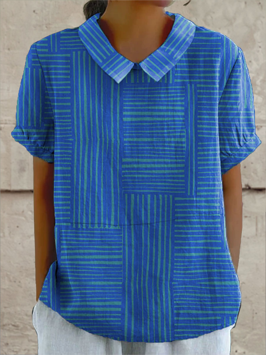 Women's Geometric Striped Blouse - Modern Artistic Style