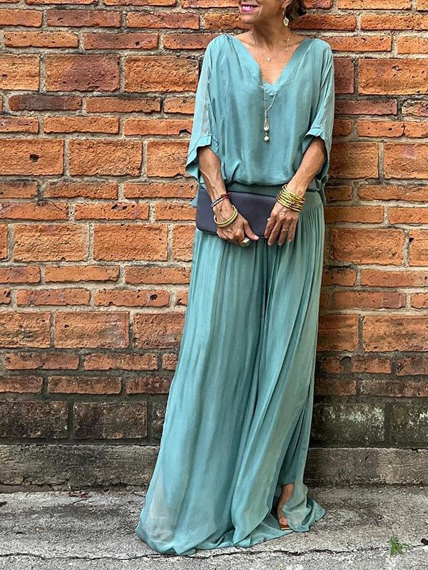 Women's Chiffon Wide-Leg Pants Two-Piece Set - Elegant & Breezy