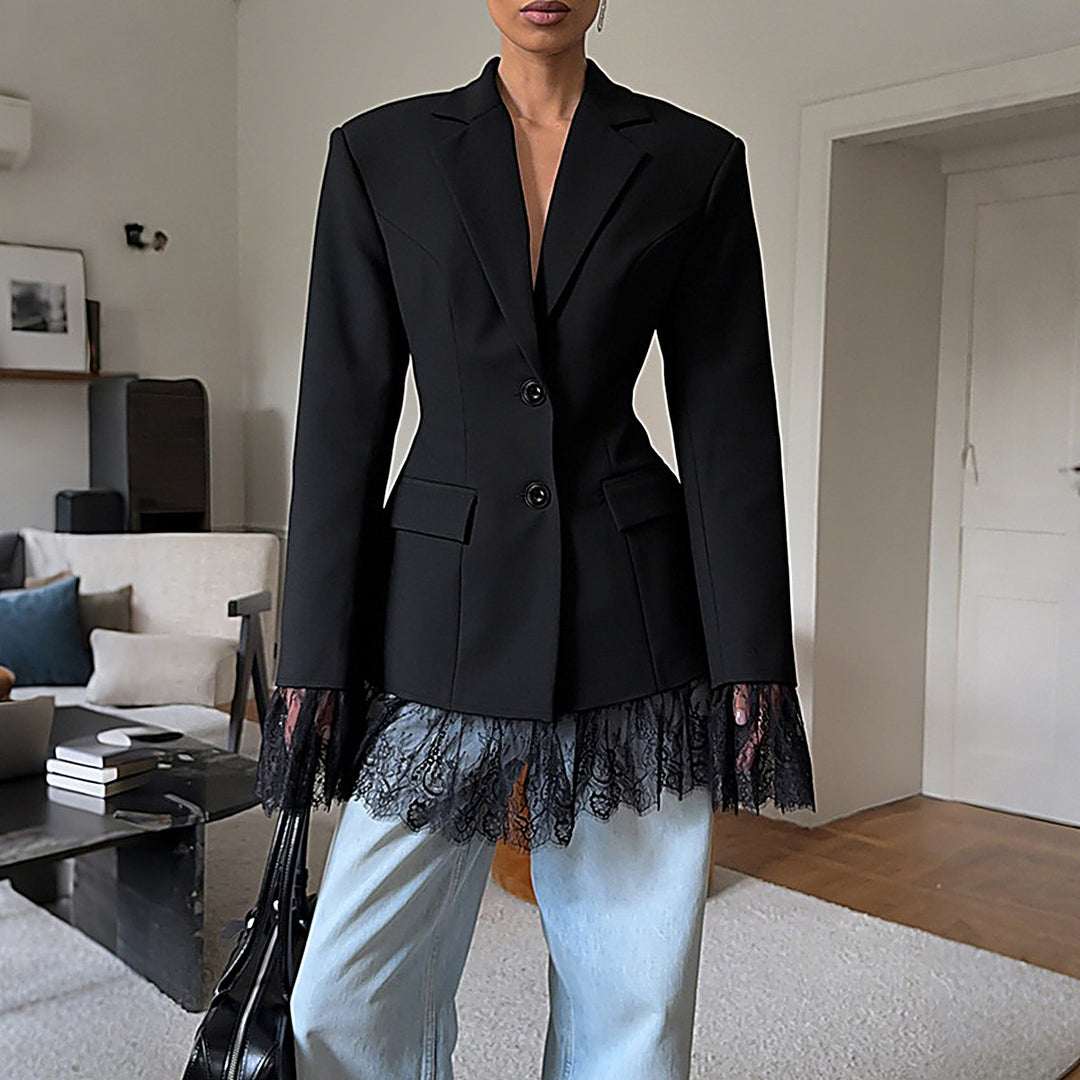 Black Lace-Splice Commuter Blazer