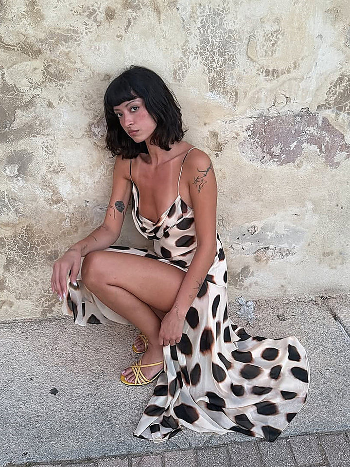 Leopard Print Slit Cami Dress