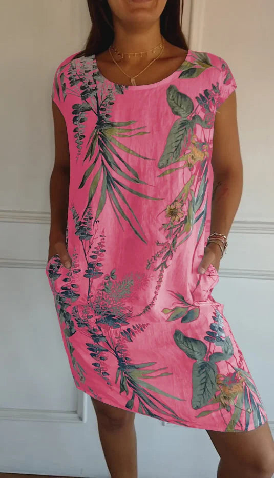 Women's Cotton-Linen Dress with Pockets - Botanical Summer Style