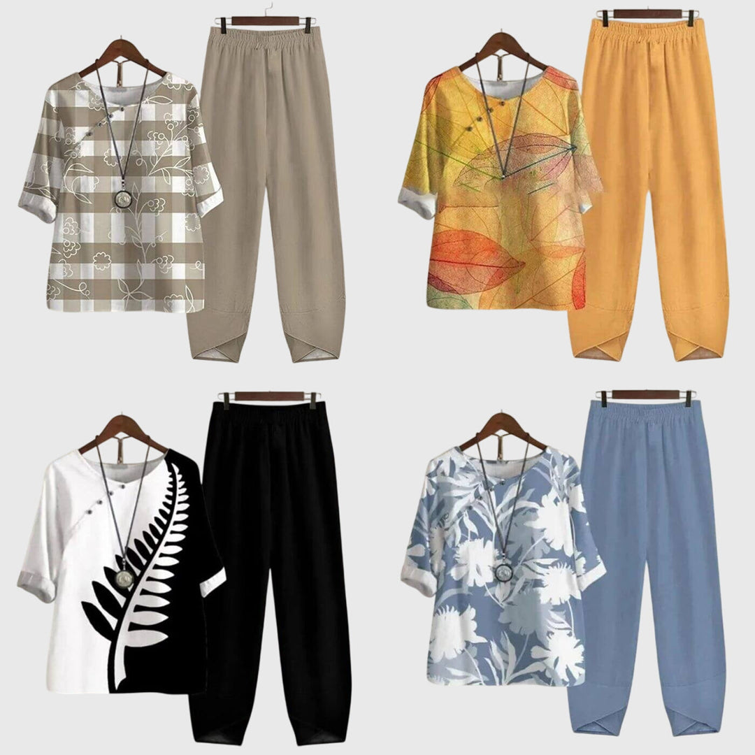 Women's Printed Loose Fit Two Piece Set - Comfortable & Versatile