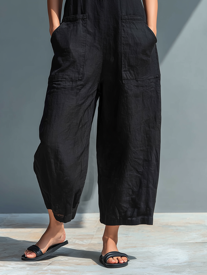 Women's Linen Blend Sleeveless Overall - Effortless Everyday Style