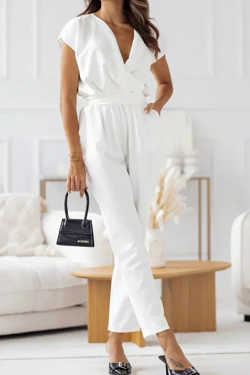 Women's Sable Short Sleeve V-Neck Jumpsuit - Effortless Chic