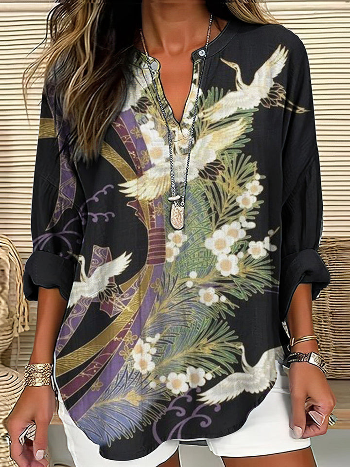 Women's Flight Print Blouse - Effortless Elegance for Everyday