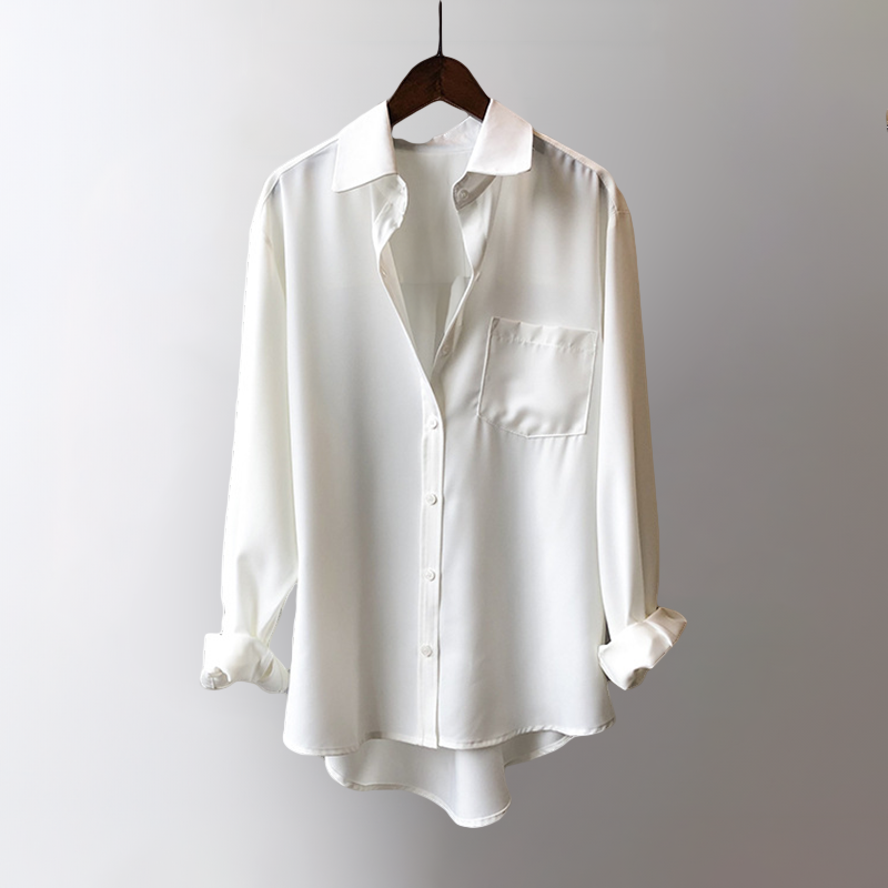 Women's Satin Blouse – Elegant High-Low Hem for Work to Evening